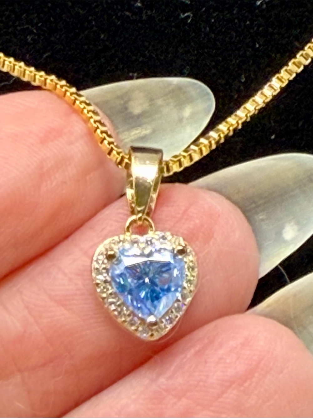 Rare Blue Moissanite Heart Pendant Necklace in Gold Over 925 SS - Picture 3 of 7